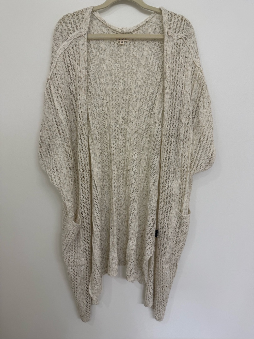 POL Light Cream Open Knit Women's Open Cardigan Sweater Women’s Size M